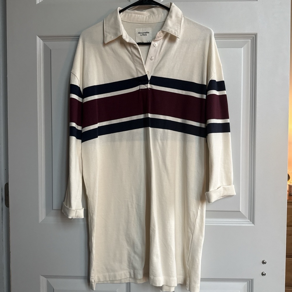 Women’s Cream, Navy and Maroon Striped Dress